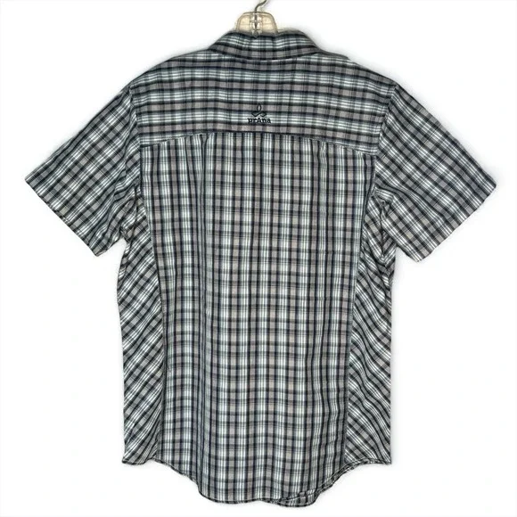 prAna Casual Short Sleeve Button Down Shirt Men's L Plaid Organic Cotton Blend - Picture 2 of 11